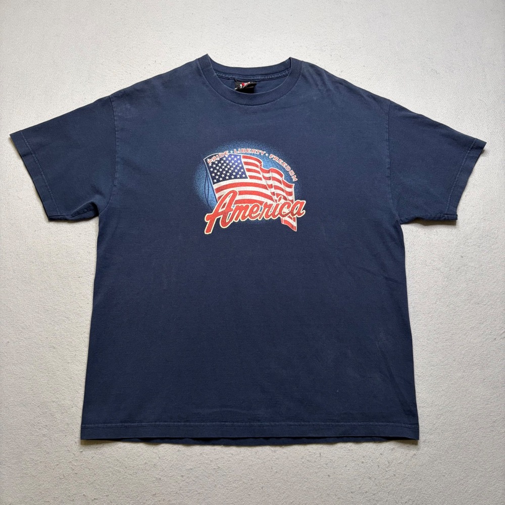 Giant T-Shirt Mens XL Navy Blue America Flag Pride Liberty Freedom Y2K USA Made